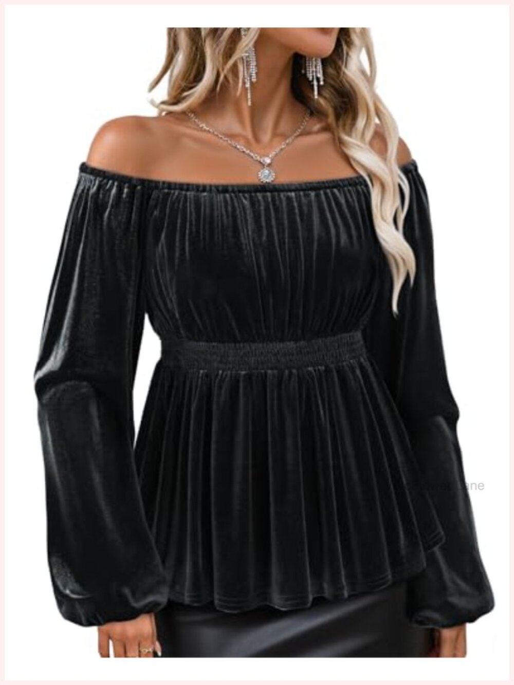 Velvet Off the Shoulder Long Sleeve Peplum Top